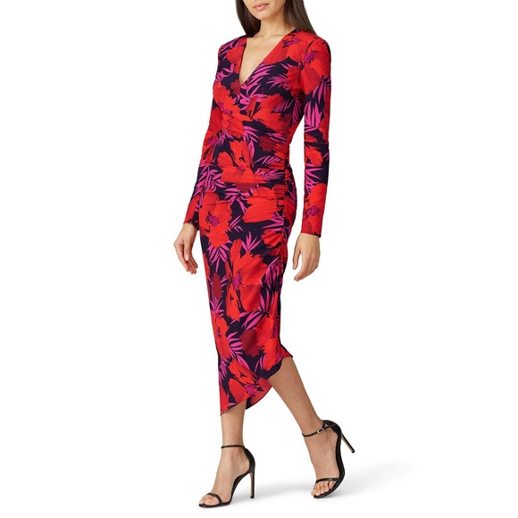 Veronica Beard Dresses & Skirts - Veronica Beard Red Purple Floral Alvaro Long Sleeve Surplice Midi Dress